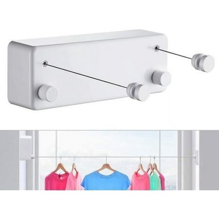 

Retractable Clothesline Indoor Double Clothes Lines retracting Heavy Duty for Drying Laundry line Outdoor Wall Mounted Stainless Steel 13.8Feet Two line (White)
