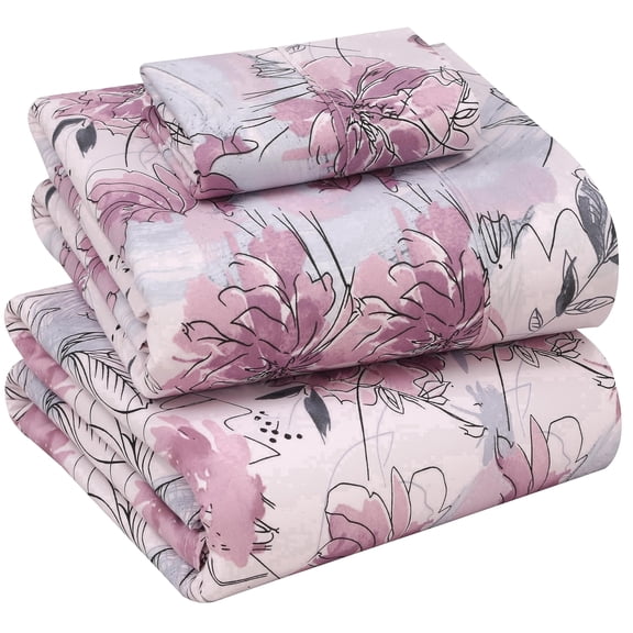 RUVANTI 100% Cotton Sheets – Twin Size Percale Bedding, Cooling & Breathable Floral Design, Durable with a Crisp, Soft & Comfortable Feel, 16" Deep Pocket, 3-Piece Set, Lilac Floral