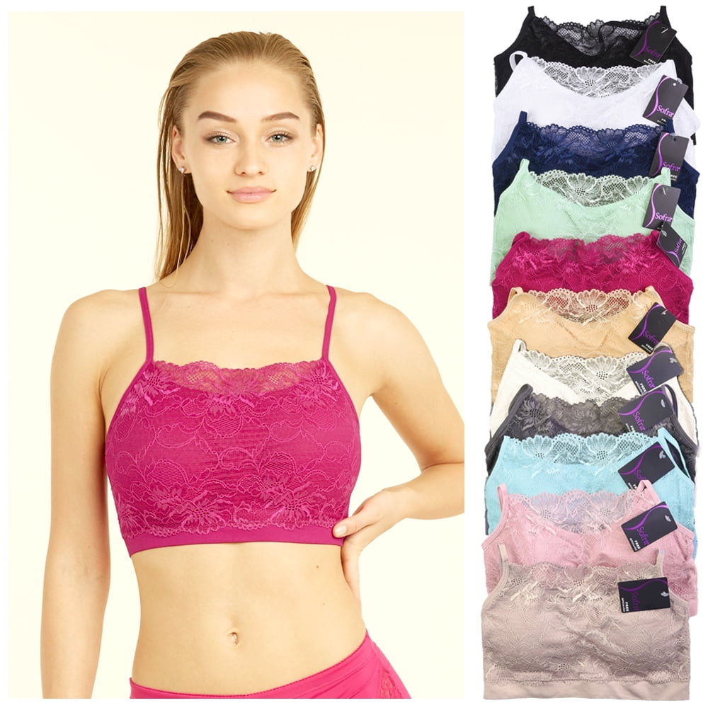AllTopBargains 6 X Womens Seamless Lace Top Sports Bra Cleavage Cover Padded Stretch One Size