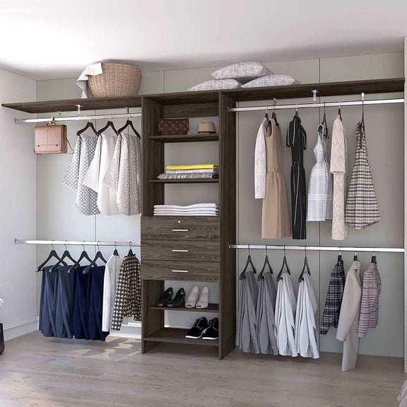 Dark Walnut Closet With 3 Drawers And 4 Shelves - Maximize Your Storage 3 4-shelf 118.1" W For Wide Capacity