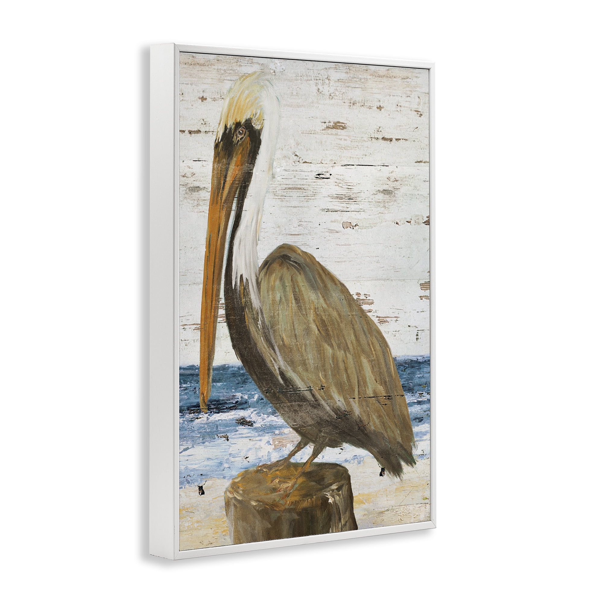 Stupell Industries Rustic Ocean Pelican Animals & Insects Painting White Framed Art Print Wall Art, 16 x 24