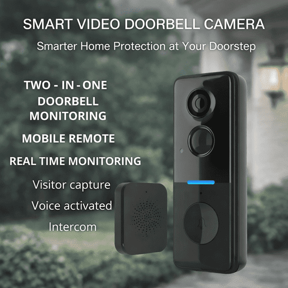 3MP Wi-Fi Wireless Video Doorbell, Black