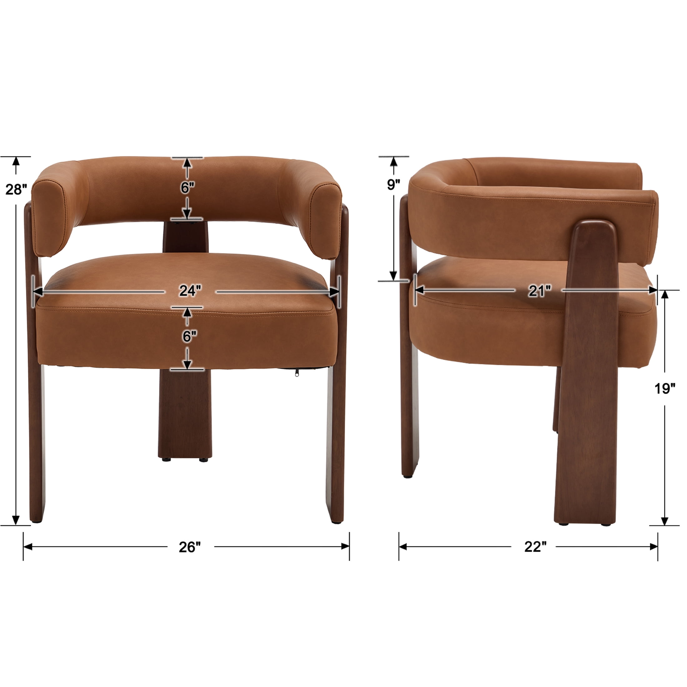 Guyou Barrel Dining Chairs Set of 6, Modern PU Upholstered Dining Room Chairs with Curved Back, Farmhouse Wooden Accent Side Armchairs for Dining Room, Living Room, and Kitchen, Brown