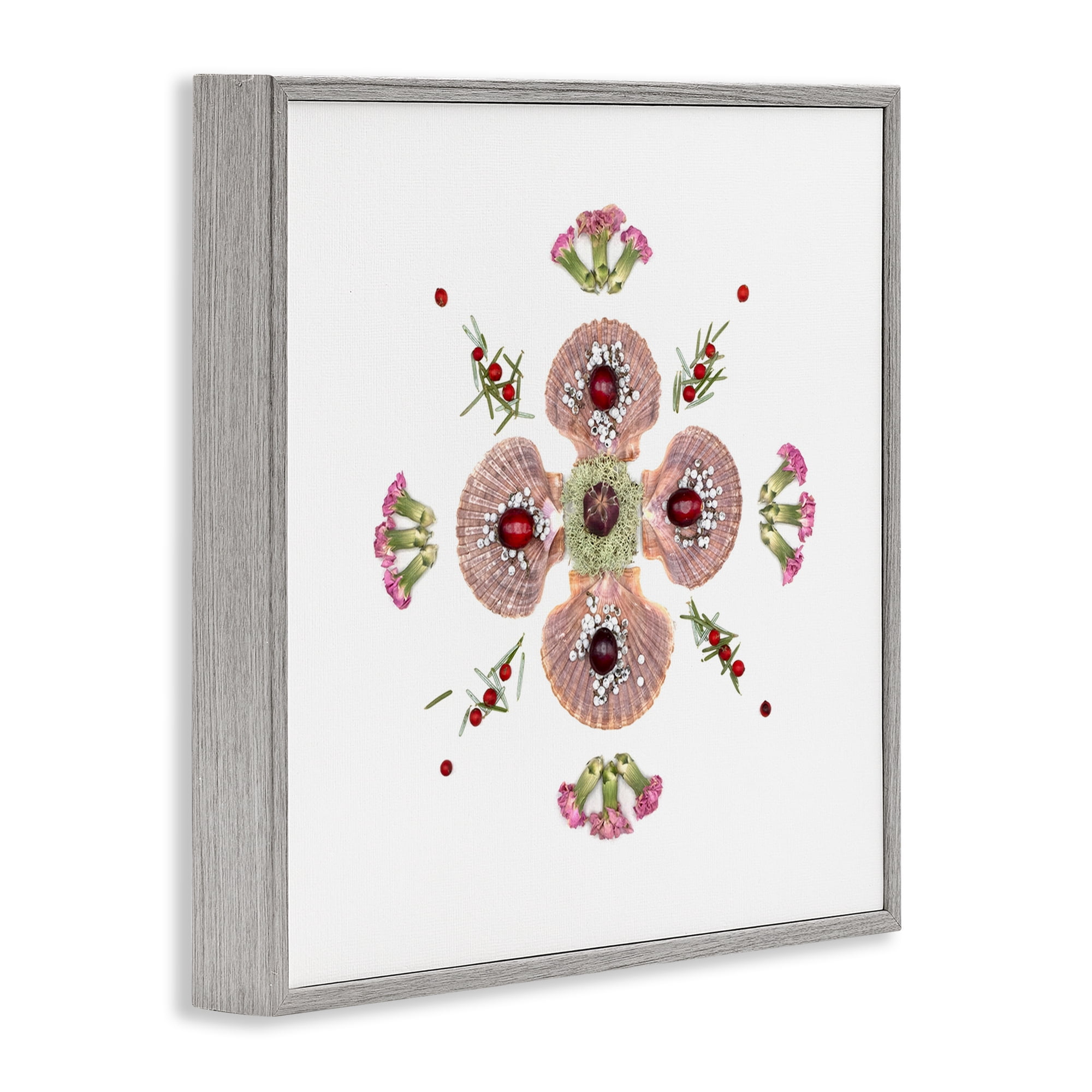 Stupell Industries Clam Shells & Botanicals Pattern Gray Framed Giclee Art, design by Beth Adoette