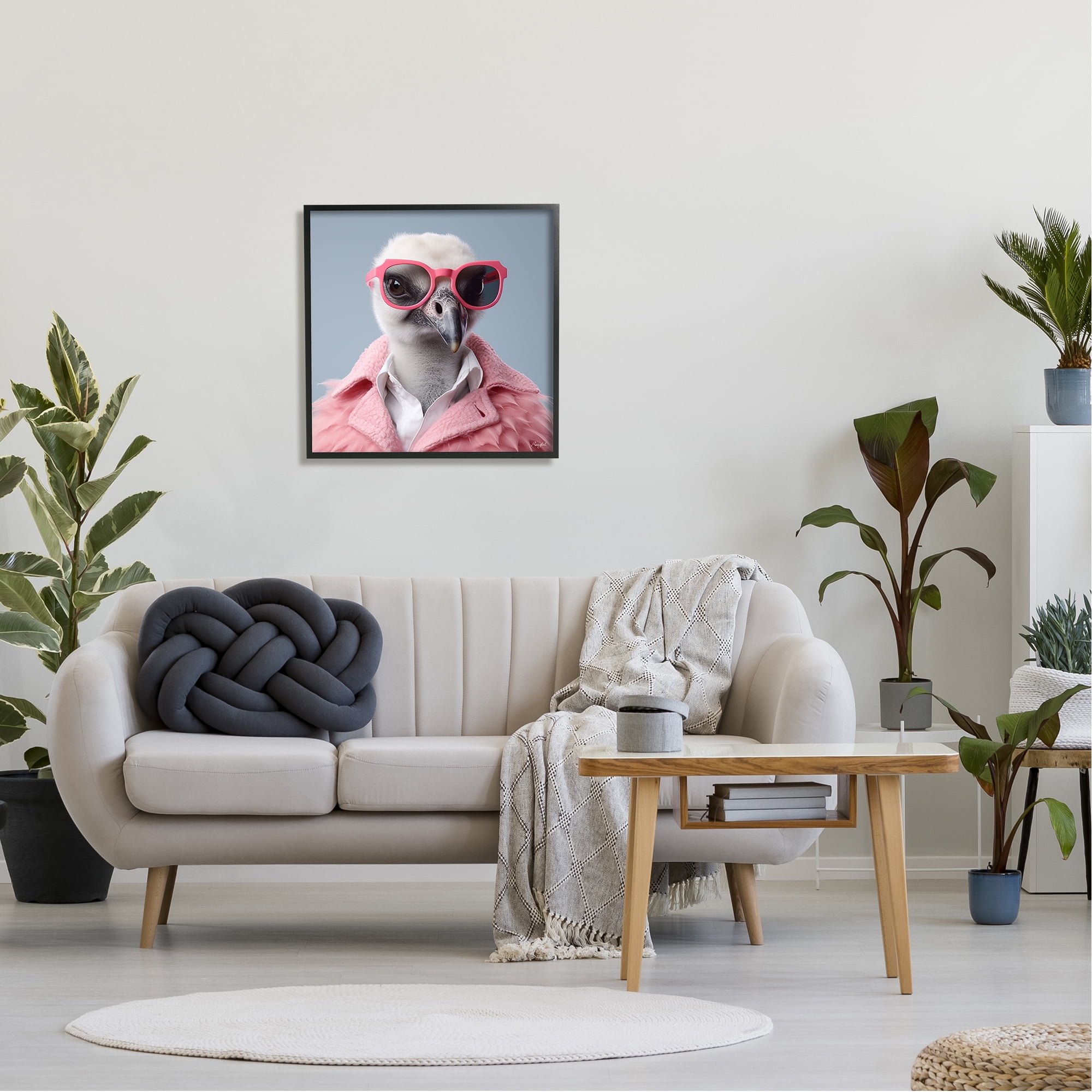 Stupell Industries Trendy Ostrich in Pink Animals & Insects Painting Black Framed Art Print Wall Art, 24 x 24