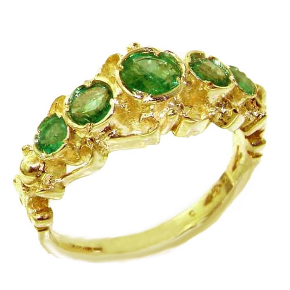 LBG 14k Yellow Gold Real Genuine Emerald Womens Band Ring - Size 10
