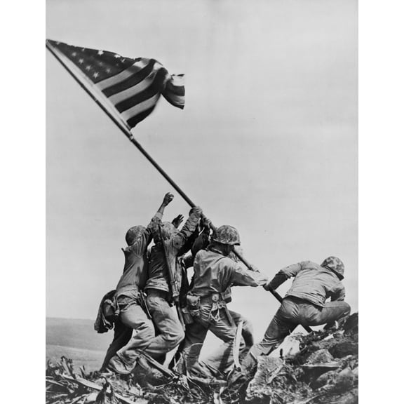 American Marines Raising Us Flag On Mount Suribachi History (24 x 36)