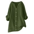 thumbnail image 2 of Blouses For Women Dressy Casual Muslin Linen Blouse, Elegant Plain V Neck Long Sleeve Oversize Cotton Linen Casual Shirt 1x , Green L, Size S-5XL, 2 of 4