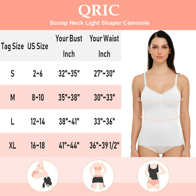 QRIC 2-Pack Women Cami Shapewear with Built in Bra Tummy Control Tank Top  Undershirts Body Shaper 