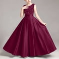 thumbnail image 6 of Girls' Sequin Embellished Satin Sleeveless Dress, Elegant formal gown for recitals, weddings and special occasions, 0-13 Years Watermelon Red 5-6 Years, 6 of 7