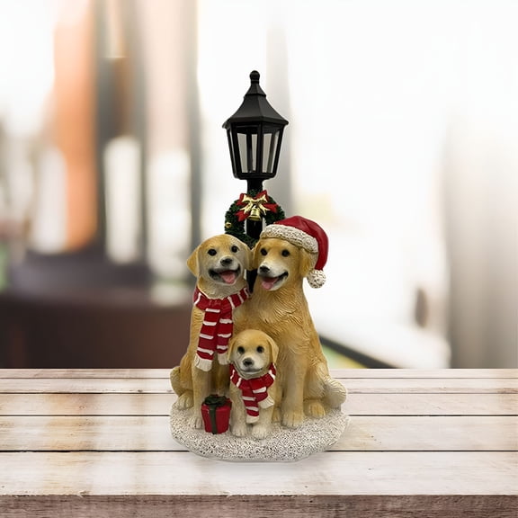 ACDANC Christmas Animal Sculpture,Golden Retriever Family Figurine,Xmas Dog Ornament for Outside Garden Housewarming Gift Decor