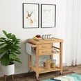 thumbnail image 3 of Costway Bamboo Kitchen Trolley Cart Wood Rolling Island w/ Tower Rack & Drawers, 3 of 10