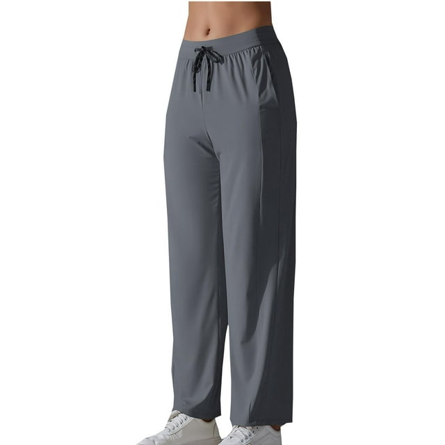 aidice Workout Pants for Women Summer Loose Thin Drawstring Straight Leg Athletic Pants with Pockets