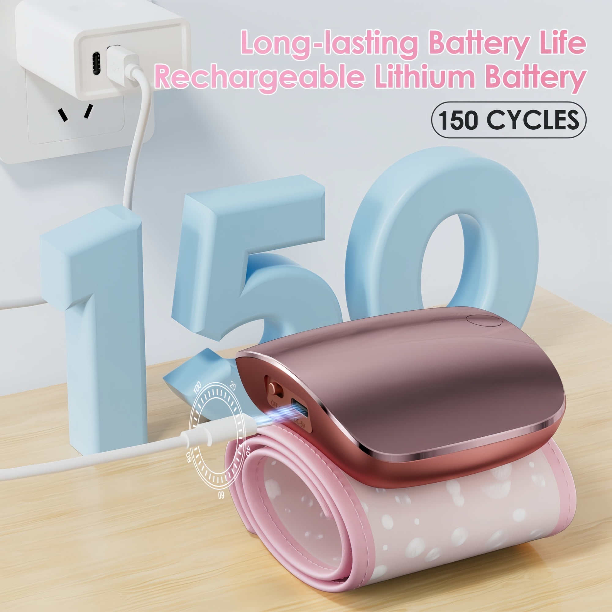Ziqing Automatic Wrist-Worn Digital Blood Pressure Monitor - Rechargeable, Large LED Display, Home Use, 2 x 99 Memory Functions, Pink