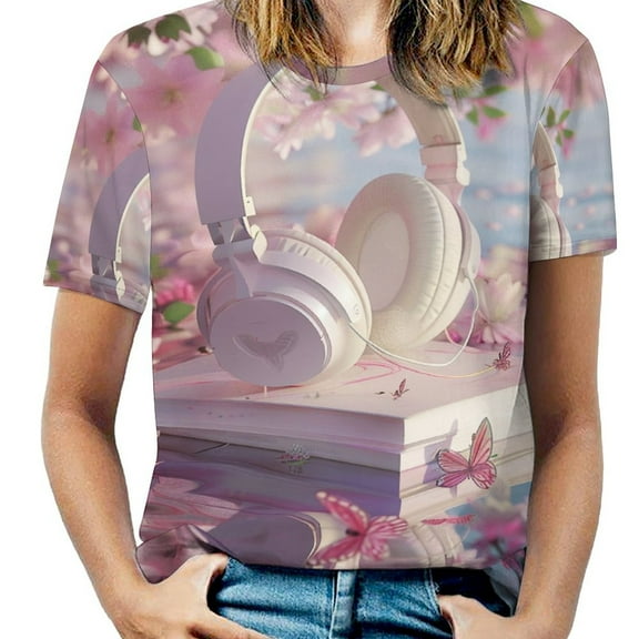 Butterfly Dancing Womens Tops Women's Fashion Casual Short Sleeve Flower Print Round Neck Pullover Top Blouse