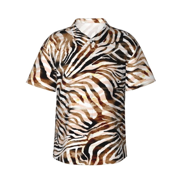 Fotbe Watercolor Zebra Camisa Hawaiana para Hombre Unisex – Camisa Casual de Verano con Botones de Manga Corta de Algodón y Lino,Large