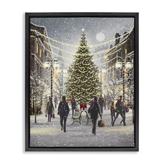 Stupell Industries Traditional Town Christmas Tree Black Floating Frame Canvas Art, 17 x 21, by Pip Wilson
