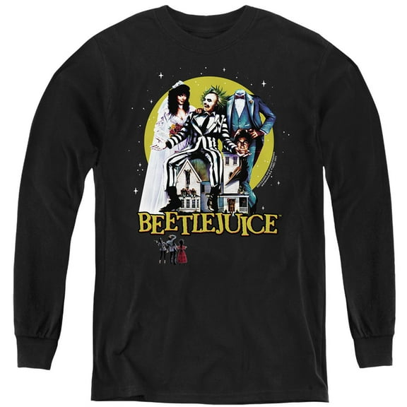 Beetlejuice Poster Revisited Kids Long Sleeve T Shirt (Large) for Youth Boys and Girls, Black