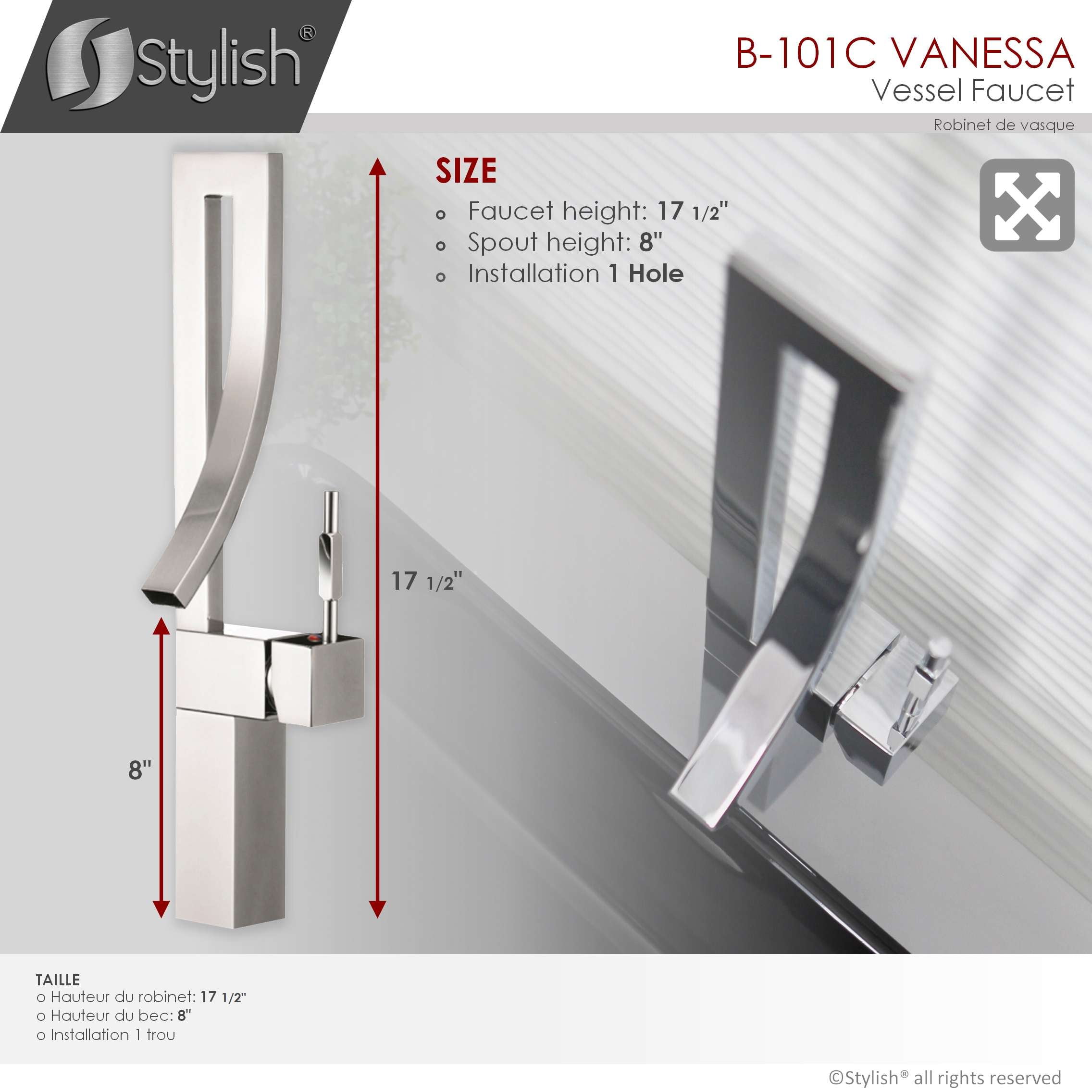 Stylish Ht 17 ½" Polished Chrome Single Handle Vessel Bathroom Faucet B-101C