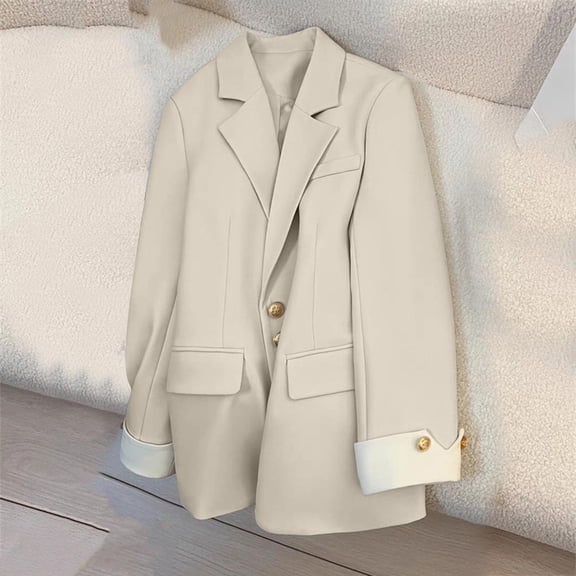 Ynynloco Women's Contrast Cuff Blazer, Slim Fit Single-Breasted Suit Jacket Long Sleeve Casual Open Front Work Office Blazer