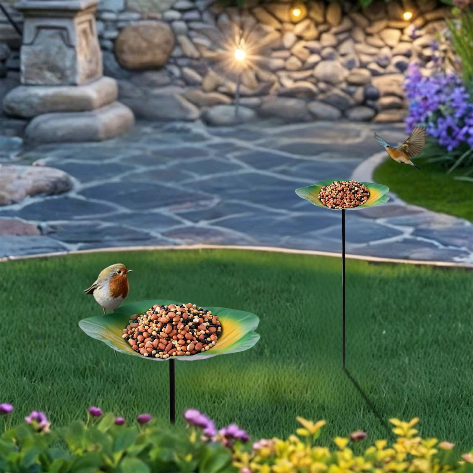 Detachable Flower Shaped Bird Feeder, No Mess Bird Feeder, Weather Resistant Ground Plug-in Water Dispenser, Automatic Bird Feeder, Metal Petal Ground Stake Feeder for Bird Feeding 1Pcs