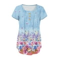 thumbnail image 5 of Brilliant Women Fashion V- Neck Floral Printed Tunic Tops Buttons Short Sleeve T-shirt, 5 of 7