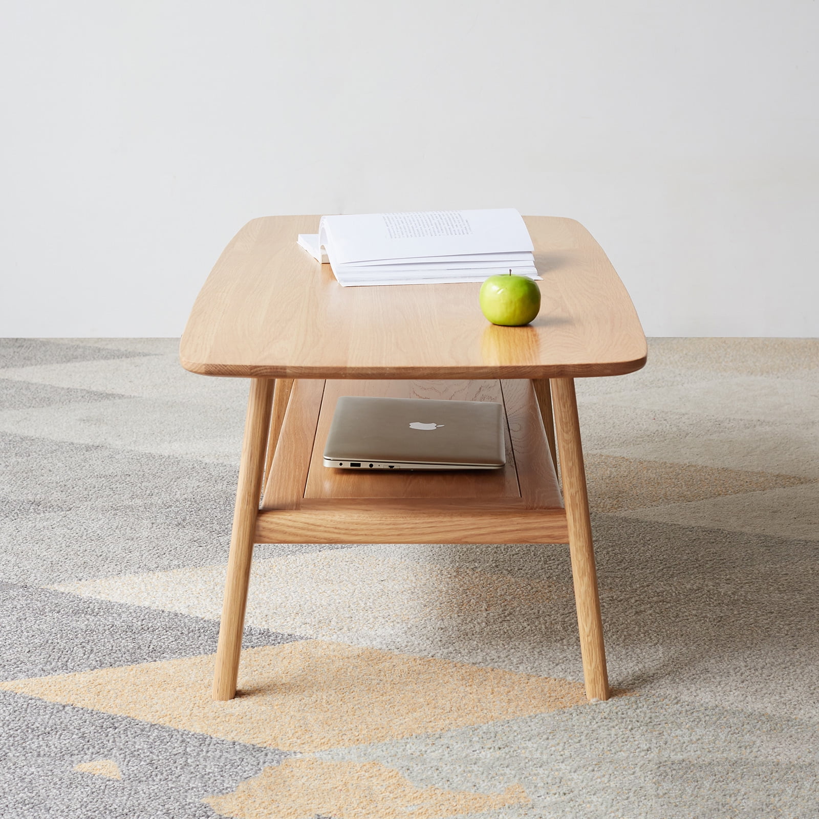 Leumius Modern Coffee Table with Storage Shelf,Wood Study Desk Work Table Accent Table for Living Room & Bedroom,Oak