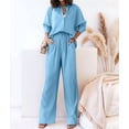 thumbnail image 4 of Women'S Solid Color Collared Blouse and High Waist Pants Two Piece Set Fashion S, 4 of 9