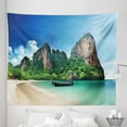 thumbnail image 1 of Sea Tapestry, Railay Beach Krabi Thailand Small Boat Crystal Water Rock Cliff Tropical Landscape, Fabric Wall Hanging Decor for Bedroom Living Room Dorm, 5 Sizes, Blue Green, by Ambesonne, 1 of 1