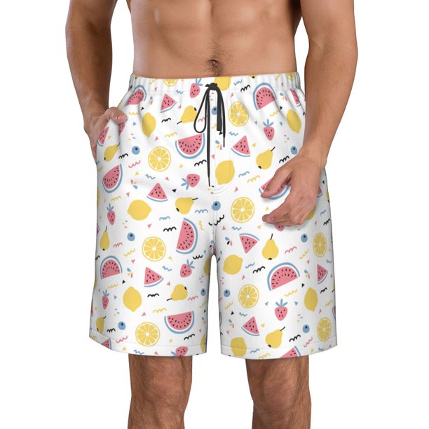 Balery Watermelon And Lemon Traje de Baño Estilo Hawaiano para Hombre, Shorts de Secado Rápido con Bolsillos-Medium