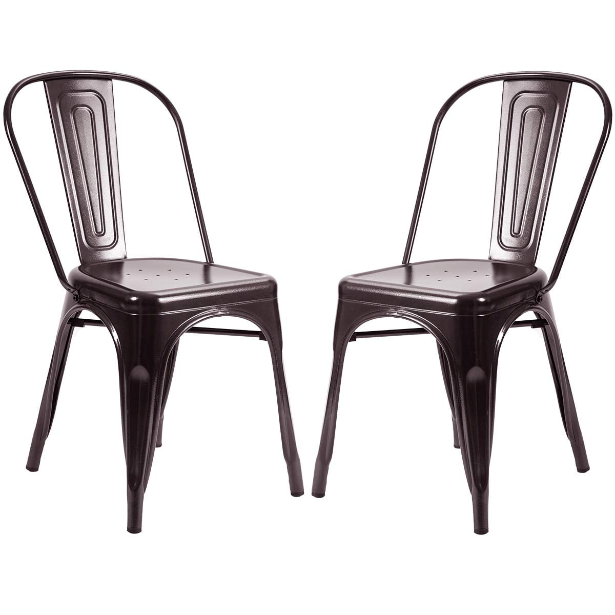 High Back Steel Stackable Vintage Metal Dining Chair Set of 2 ( Copper