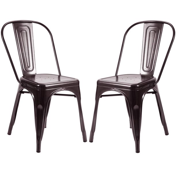 High Back Steel Stackable Vintage Metal Dining Chair Set of 2 ( Copper