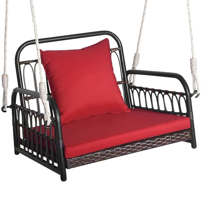 Gymax Chaise Balançoire Suspendue pour une Personne avec Coussin de Dossier et Coussin de Siège, Rouge