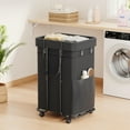 thumbnail image 2 of 37 Gal (140L) Rolling Laundry Hamper - 2-Section Wheeled Basket with Metal Frame & Removable Bag for Bedroom, Bathroom (Black), 2 of 11