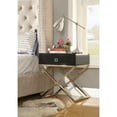 thumbnail image 1 of Jakob Black/Chrome Sidetable/Nighstand - Square Lacquer-Finish Chrome, X-Metal Legs, 1 of 9