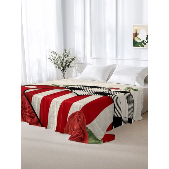 California King Size Flat Sheet Only,Valentine's Day Heart Rose Flower Soft Top Bed Sheets Breathable Bedding Sheet Polka Dots Plaid Microfiber Hotel Luxury Top Sheets
