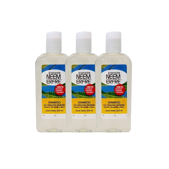 Paquete de 3 shampoo romero manzanilla Bienestar NEEM ERFRE 250 ml c/pack