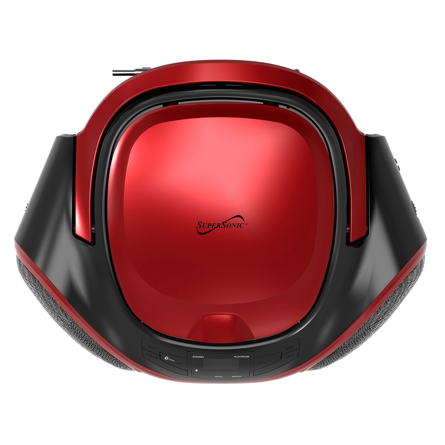 Supersonic 3-Watt-RMS Portable Bluetooth CD Music System with Built-in Speakers, CD Player, AM/FM Radio, and Aux, Dual Power, SC-726BT (Red)