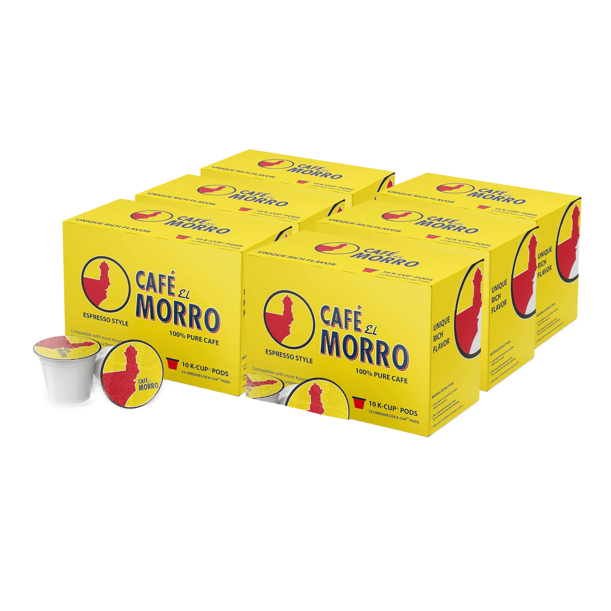 Cafe El Morro Espresso Single-Serve Pods (60 Count) Compatible with Keurig K-Cup Brewers