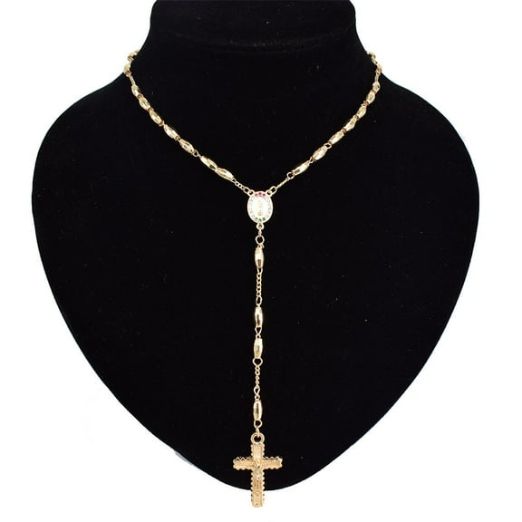Women's Virgin Mary Catholic Rosary 18K Gold Plated Brass Y-Necklace for Women Prayer Virgin De Guadalupe Rosario Crucifijo