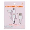 thumbnail image 5 of onn 3ft 3-in-1 Charging Cable, USB-A to micro-USB/Lightning/USB-C, White - Compatible with iPhone, Samsung Galaxy, Note, Pixel Devices, iPad, Airpods and more, 5 of 6