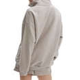 thumbnail image 4 of LMLYSoH Women Shorts Set, Long Sleeve Stand Collar Zipped Sweatshirt with Shorts Activewear Fall Outfit, 4 of 5