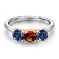 thumbnail image 3 of Gem Stone King 925 Silver and 10K Yellow Gold Red Garnet and Blue Created Sapphire Engagement Ring for Women | 1.75 Cttw | Round 5MM | Gemstone January Birthstone | Size 9, 3 of 6