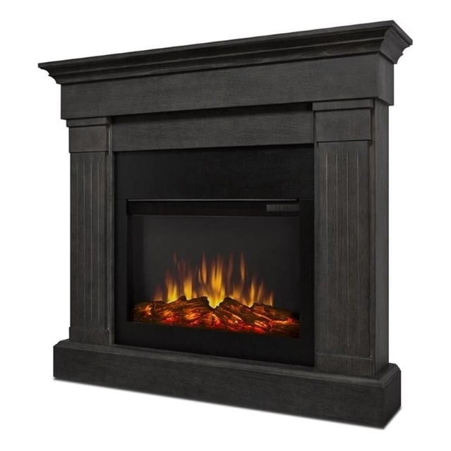 Pemberly Row Solid Wood and Veneered MDF Electric Fireplace - Gray