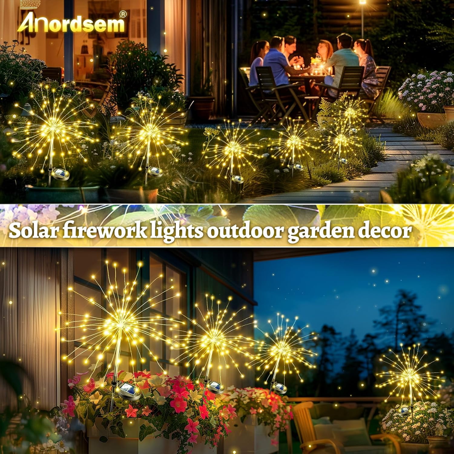 KOMI Solar Garden Lights Outdoor Waterproof: Fairy Fireworks Light for Yard Outside Decorative - LED Sparklers Twinkle Lighting Patio Path House Christmas Decorations 4 Pack