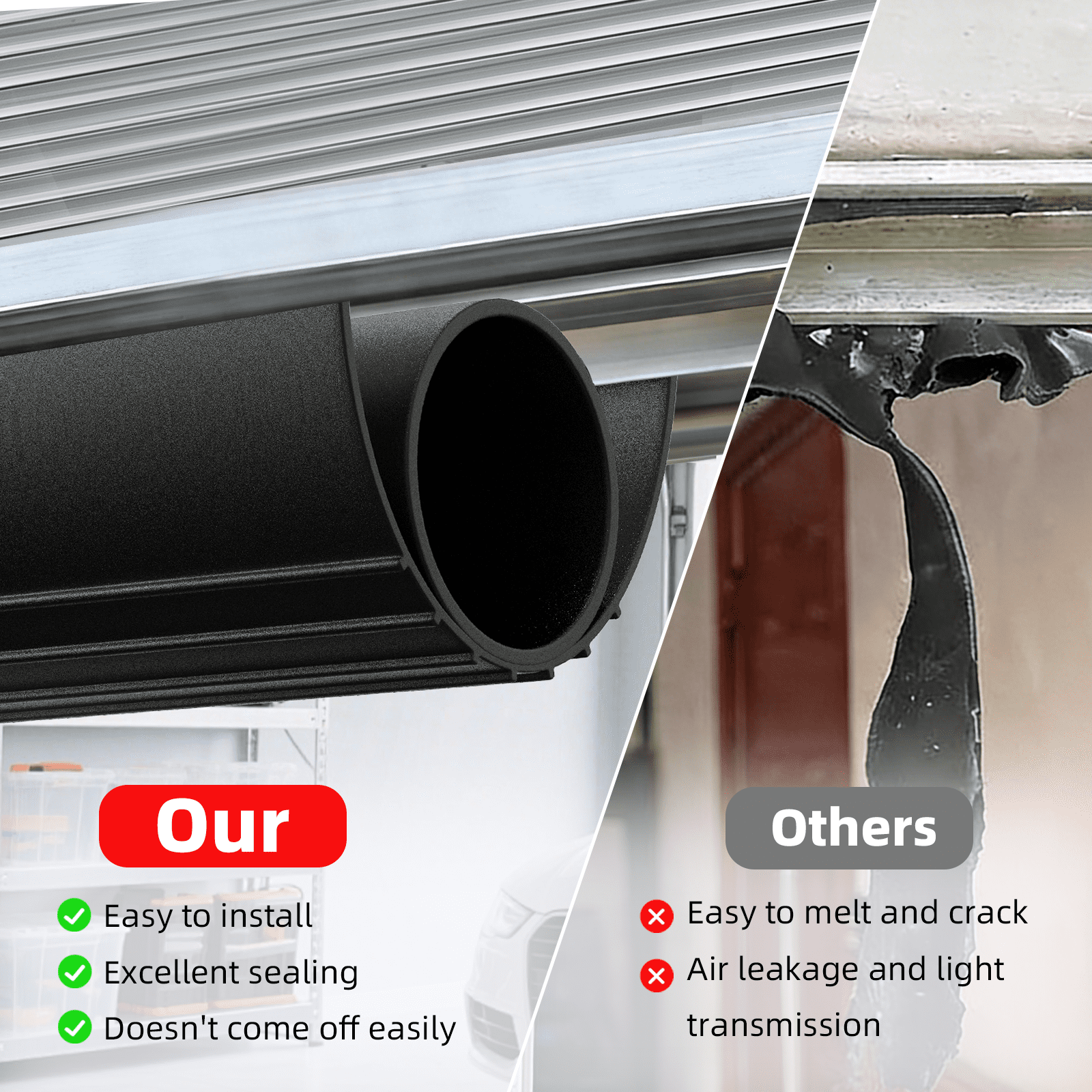 20 FT Universal Garage Door Seals Kit，Heavy Duty EPDM U+O Bottom Rubber Weatherproof Seal & Brush with Pre-drilled Aluminum Track，Universal Replacement Stops Rain, Drafts & Pests
