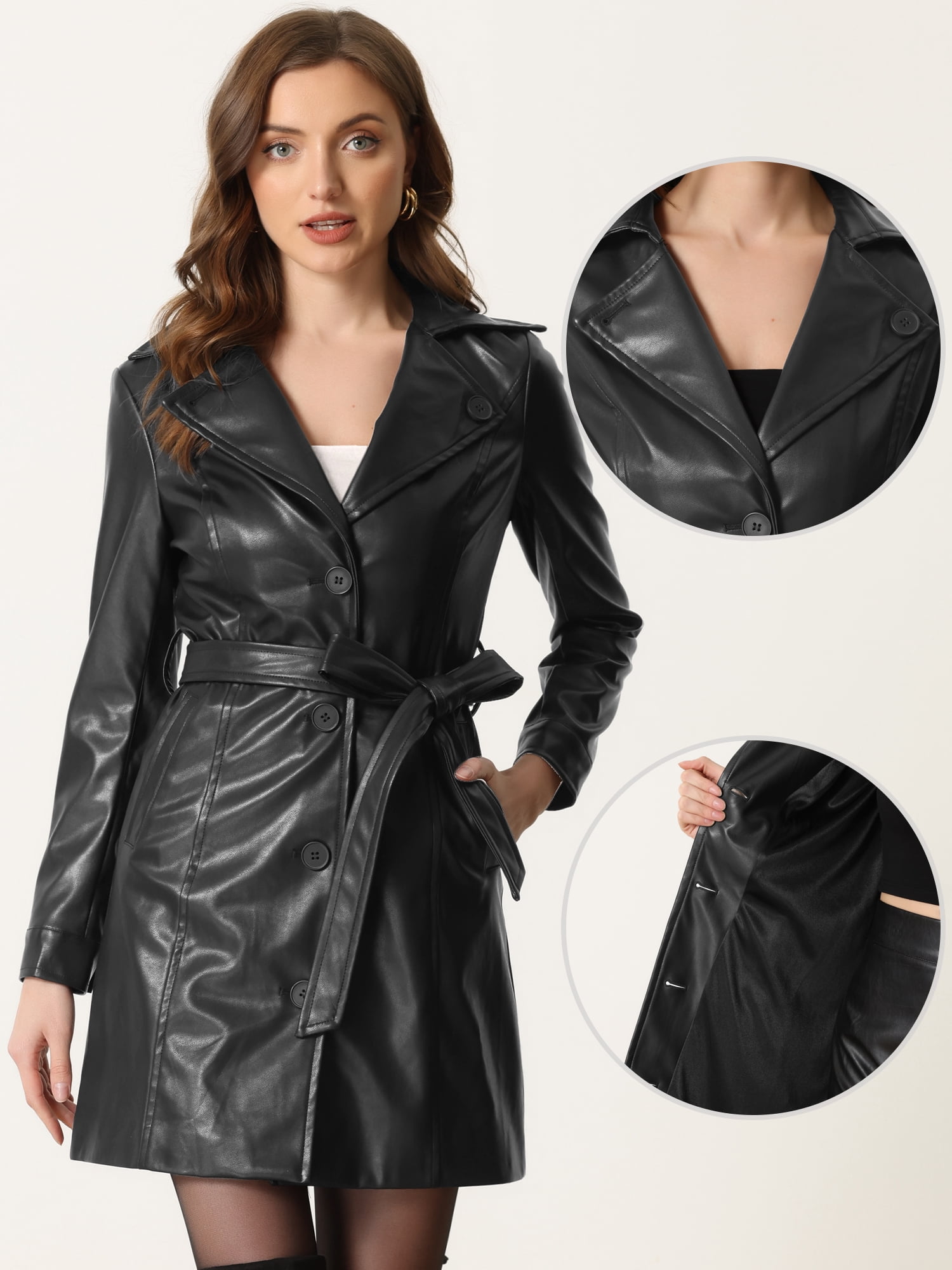 DARING DIVA Women's Notched Lapel Collar Steampunk PU Coat Outwear S Black