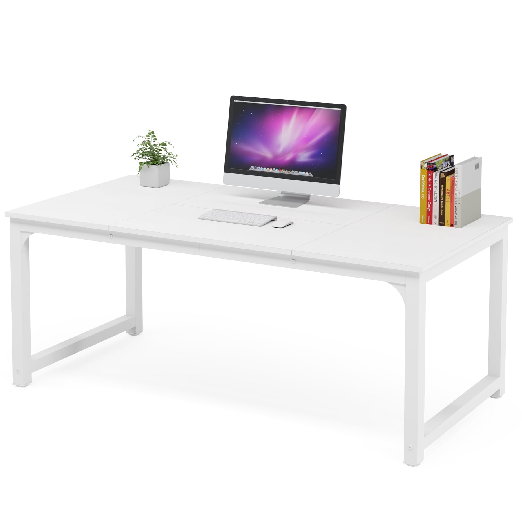 Fnova 63'' Executive Desk, Large Home Office Computer Desk with Thickened Metal Frame, Sturdy Writing Table, Multipurpose for Dining, Conference & Home Office