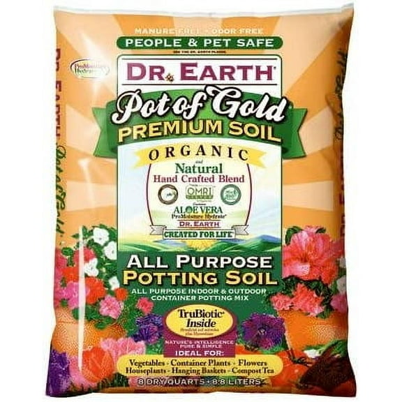 1 Pc, Dr. Earth Pot Of Gold Organic All Purpose Potting Soil 8 Qt