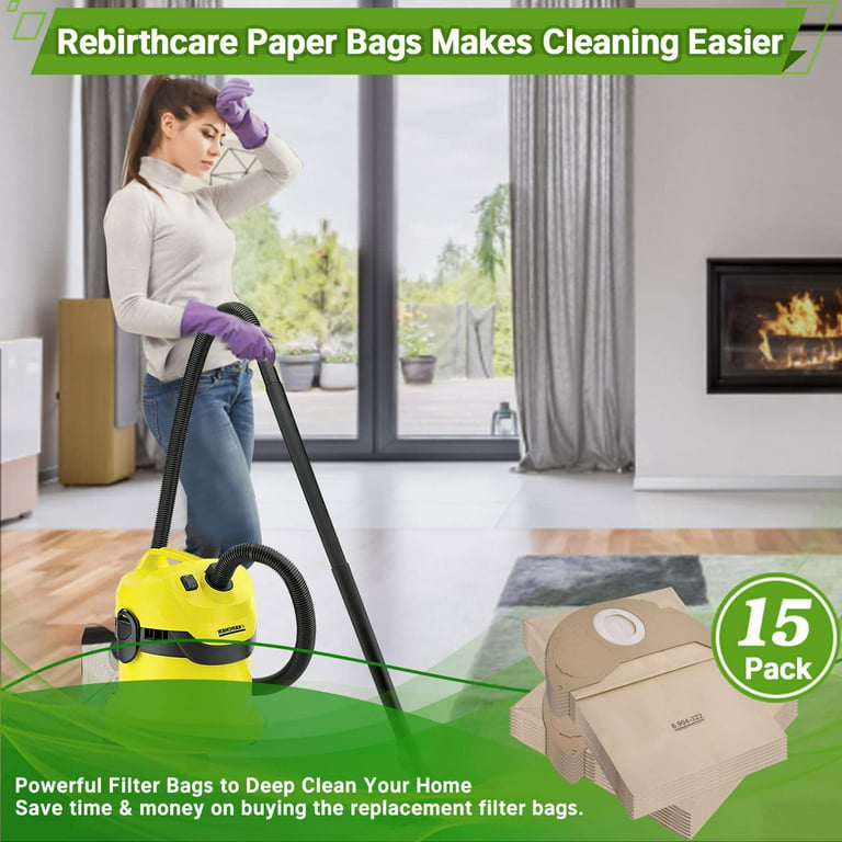 15 Vacuum Cleaner Bags Compatible with Karcher WD2 MV2 6.904-322.0 WD 2.200  Wet and Dry Replacement Paper Filter Bags 